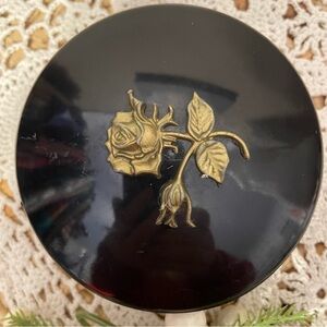 Vintage Black Powder Box with Rose Motif